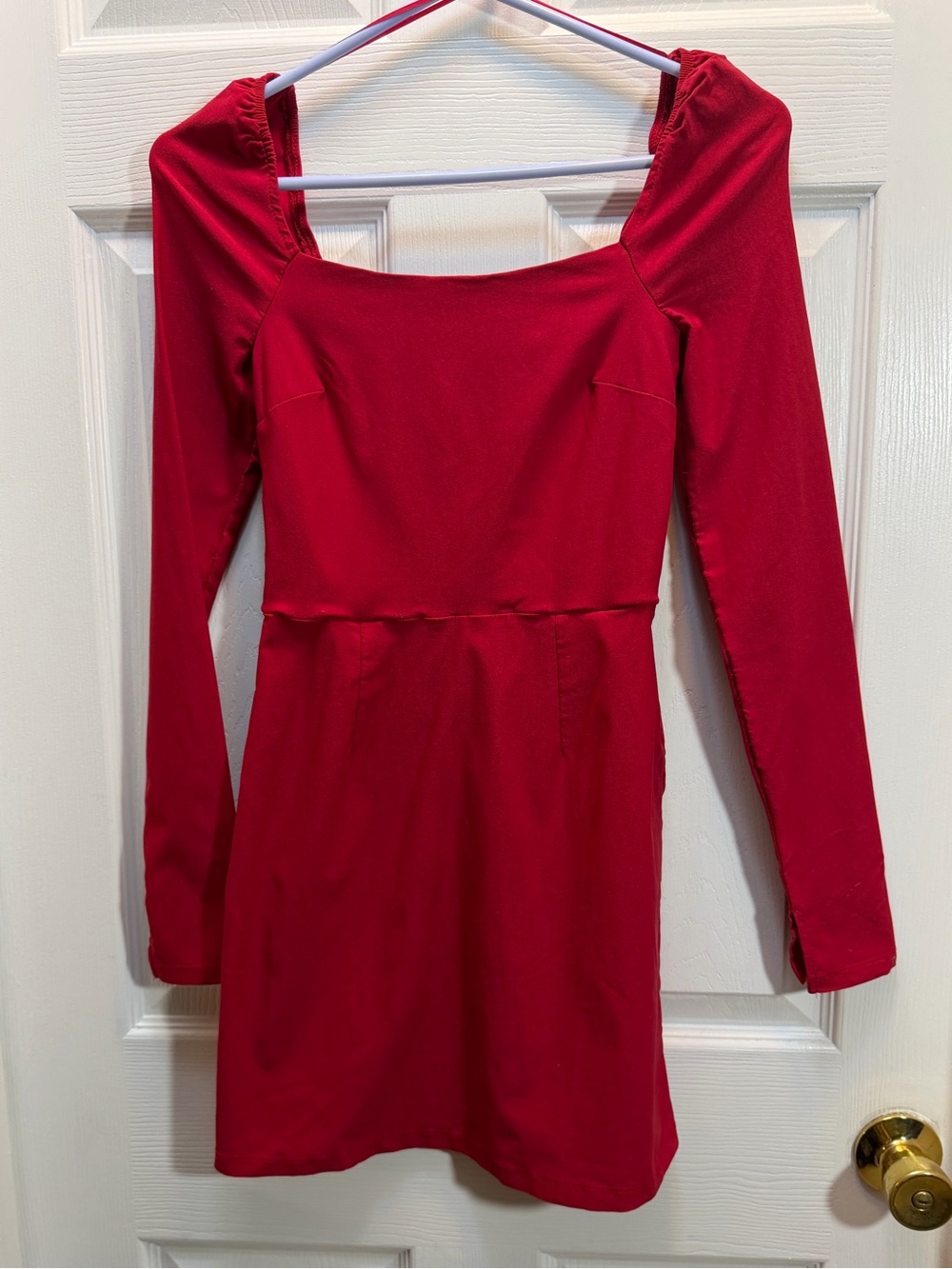miami Red Long Sleeve Square Neck Mini Dress